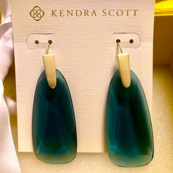 NWT Kendra Scott RARE & Retired Maize Earrings Teal & Yellow Gold FABULOUS! - Picture 5 of 9